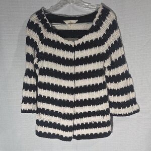 Anthropologie HWR Monogram Spike Striped Cardigan Sweater Sz S Black White